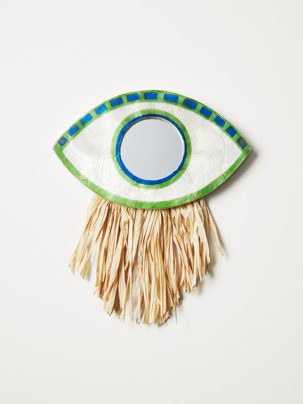 EVIL EYE RAFFIA MIRROR GREEN