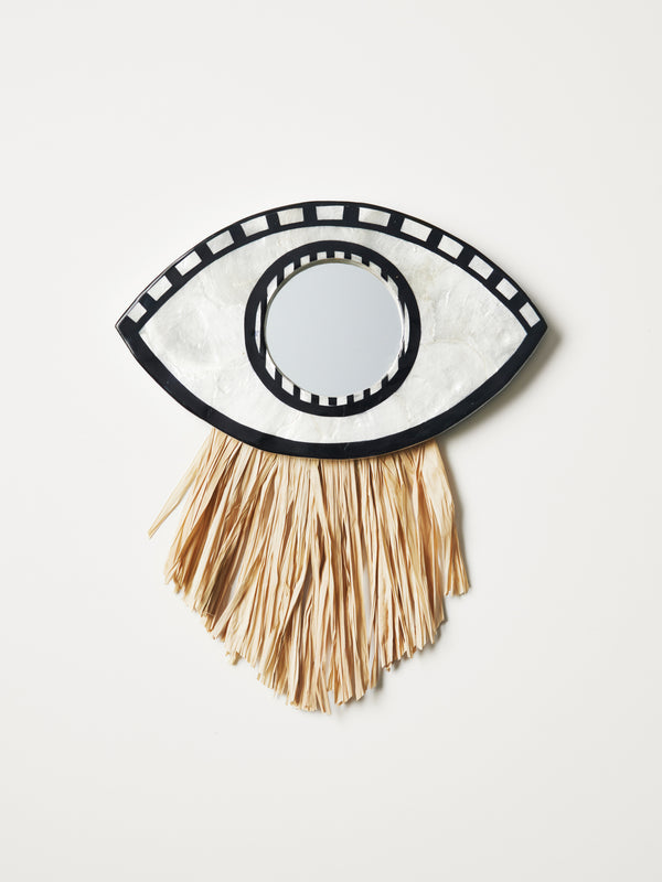 EVIL EYE RAFFIA MIRROR BLACK