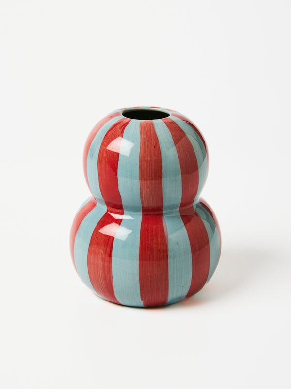 FONDA BURGUNDY PALE BLUE STRIPE VASE