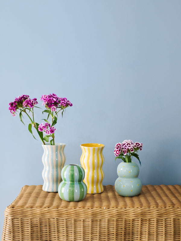 FONDA PALE BLUE YELLOW DOTTY VASE