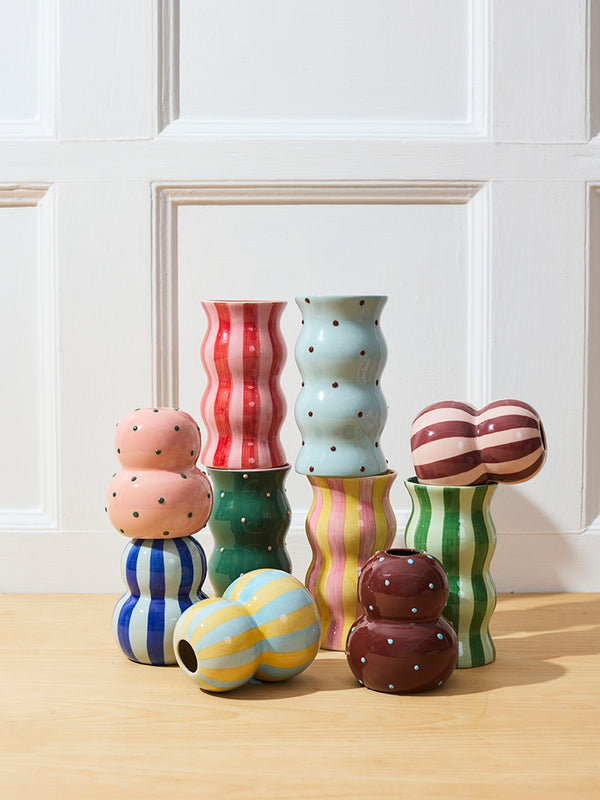 PALMA VASE GREEN PINK DOTTY