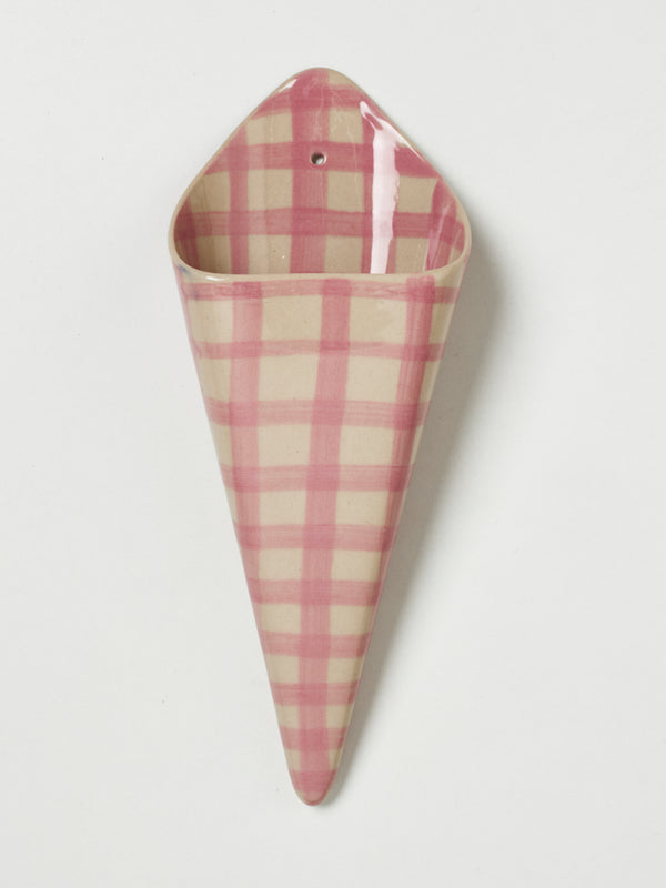 FOLLY WALL VASE PINK CHECK