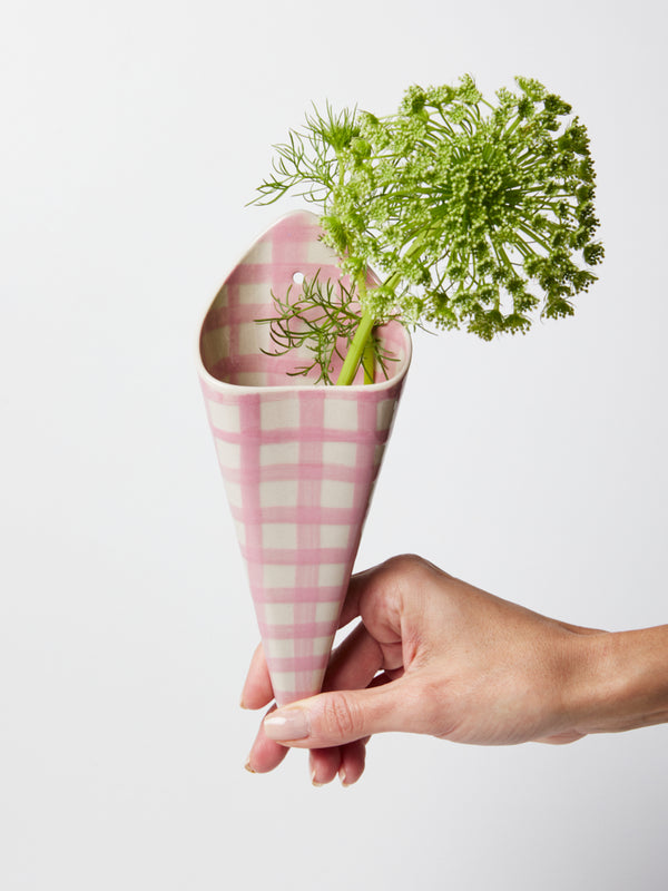 FOLLY WALL VASE PINK CHECK