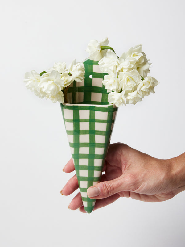 FOLLY WALL VASE GREEN CHECK